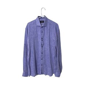 MACEOO Mens Einstein Linen Blue Button-Up Shirt